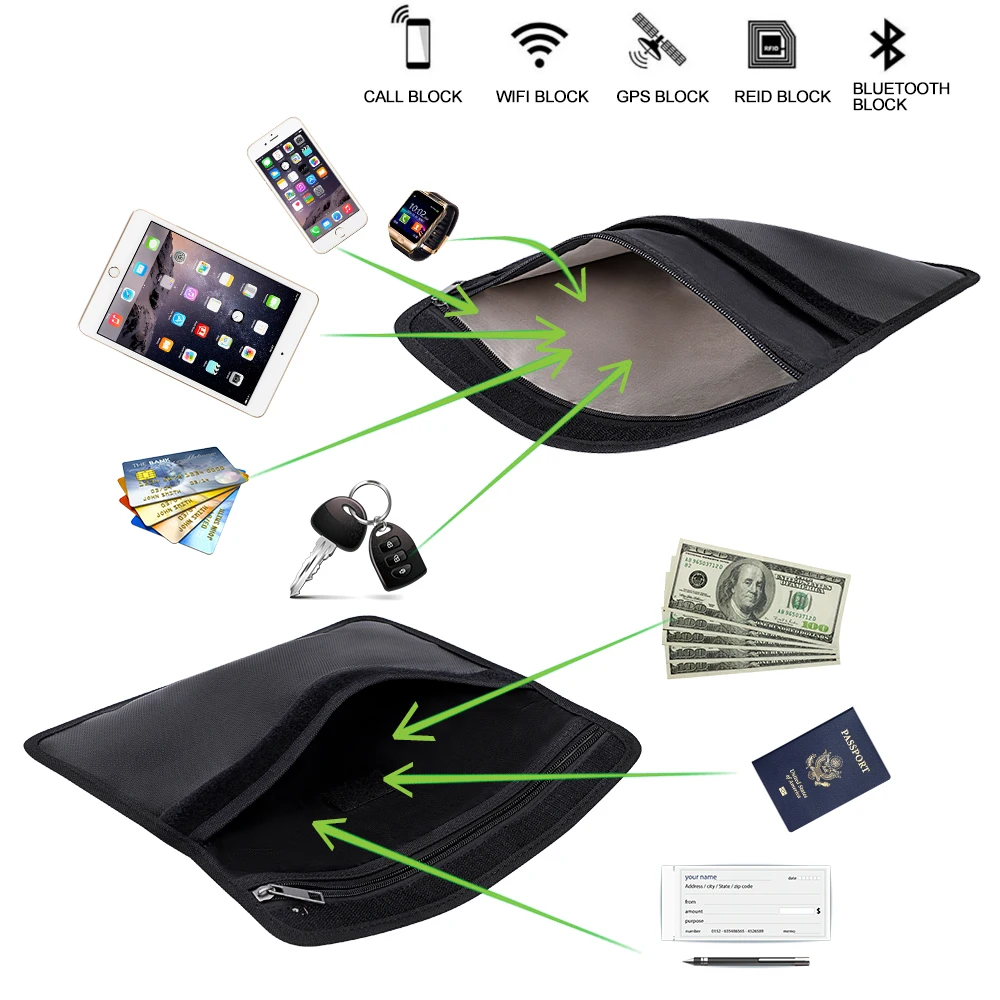 Double Layer Pocket Electronic Shielding Bag Fireproof Material File Organizer Bag Can Store Cell Phones Bank Cards Valuables