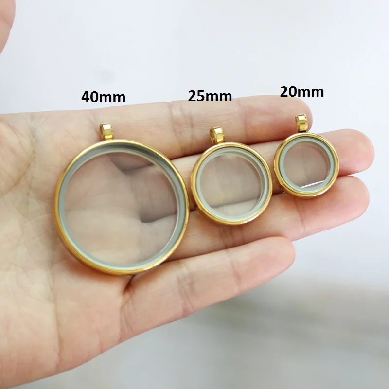 1pc 15mm 20mm 23mm 30mm 45mm Stainless Steel twist Floating Locket Pendant Glass Locket gold color Medallion For Necklace Making