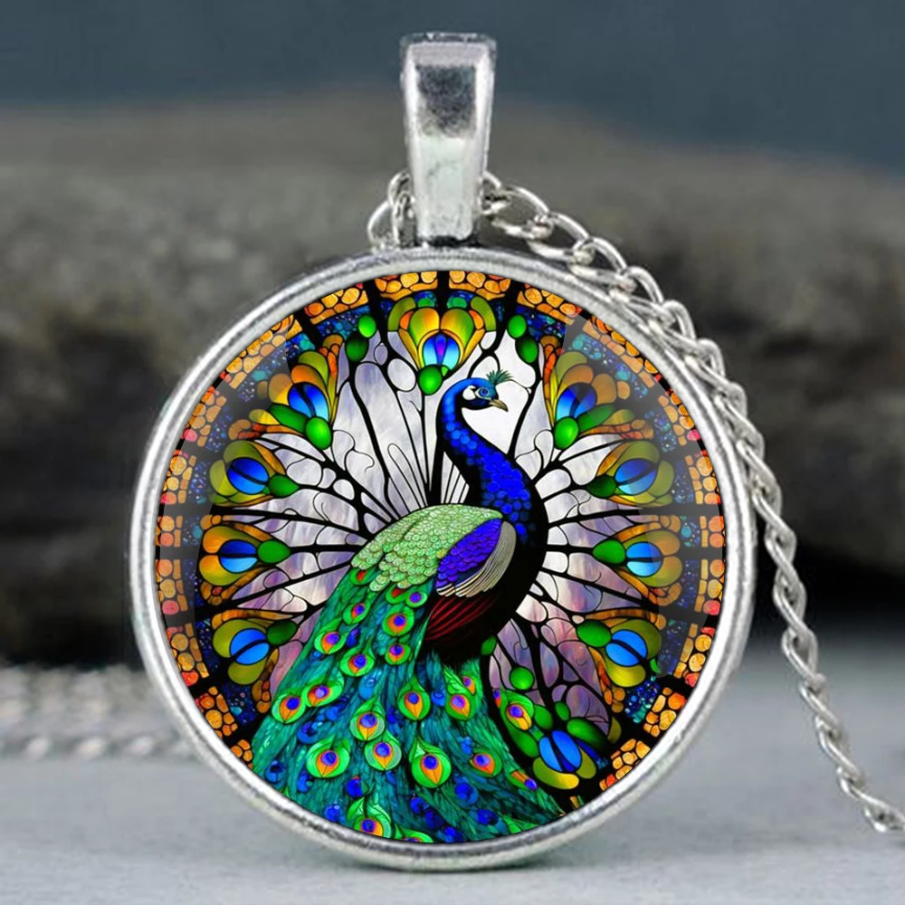 Creative Peacock design Glass Dome Handmade Chain Pendant Necklace For Men And Women Jewelry Accessories Birthday Gift