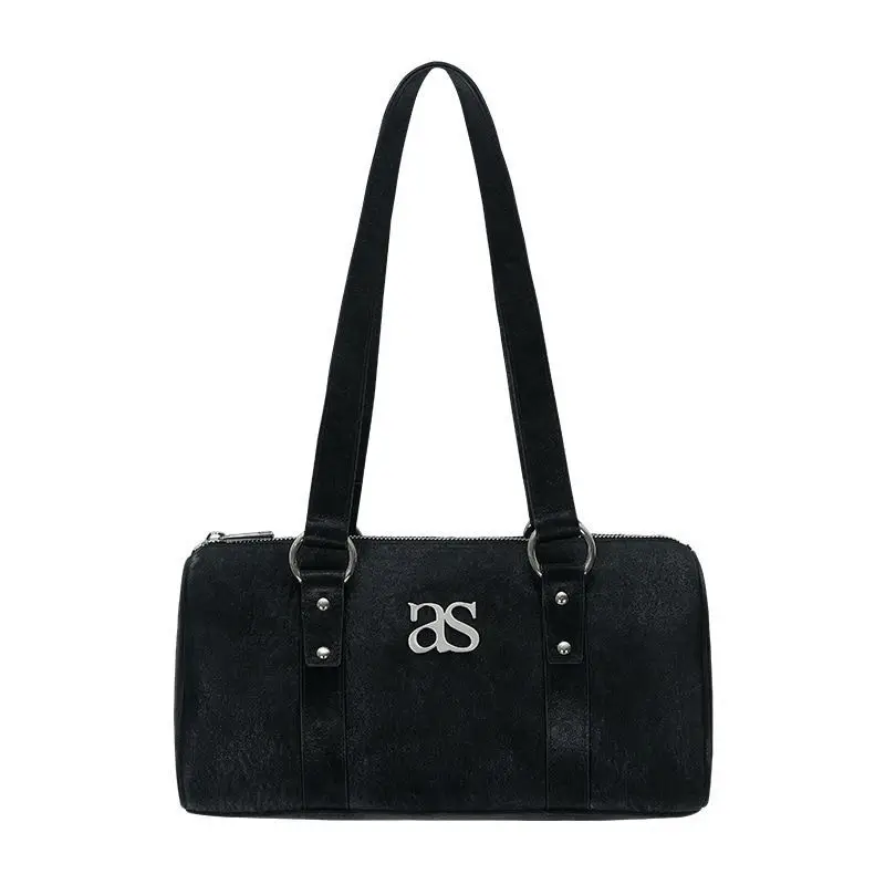 Korean Japan Ason Bag Black AS Leather Sweet Spicy Embroidered