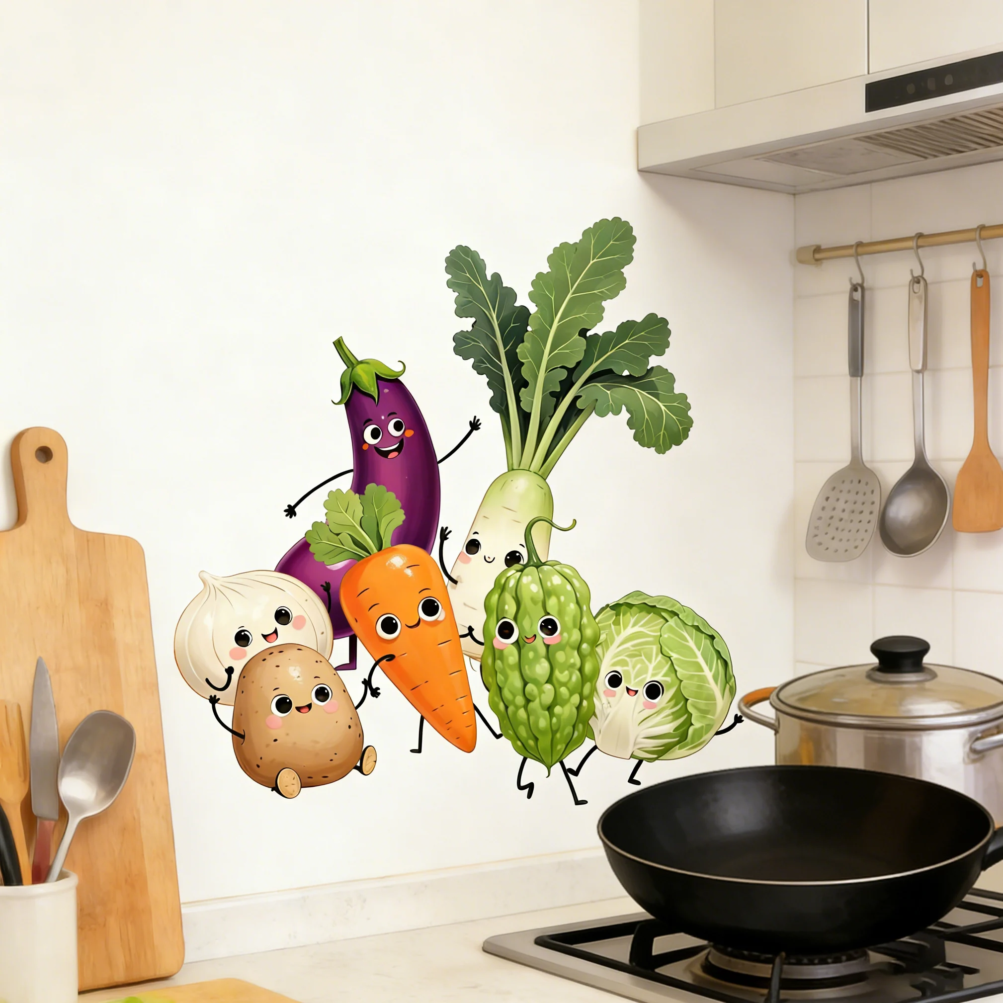 Emotionally Expressive Vegetable Wall Stickers for Home Decor PVC Self-Adhesive Kitchen And Restaurant Background Decor Help Kid