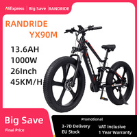 RANDRIDE YX90M Electric Bike, 26'' Fat Tire, 1000W Motor, 48V13.6Ah Battery, 45km/h Max Speed, 100km Range, Hydraulic Brake, LCD