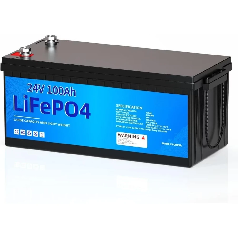 

24V 100AH Lithium Battery,8000+ Deep Cycle LiFePO4 Battery with Built-in 100A BMS fit for Home Storage,Trolling Motor,RV,Off-Gri