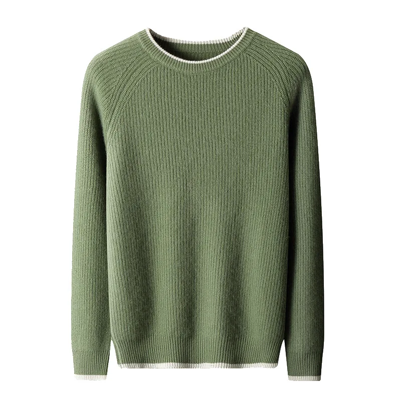 خريف شتاء جديد رداء علوي من الصوف الرجال الجولة الرقبة الشباب عادية محبوك سترة فضفاضة موضة بلون قاعدة رداء علوي من الصوف