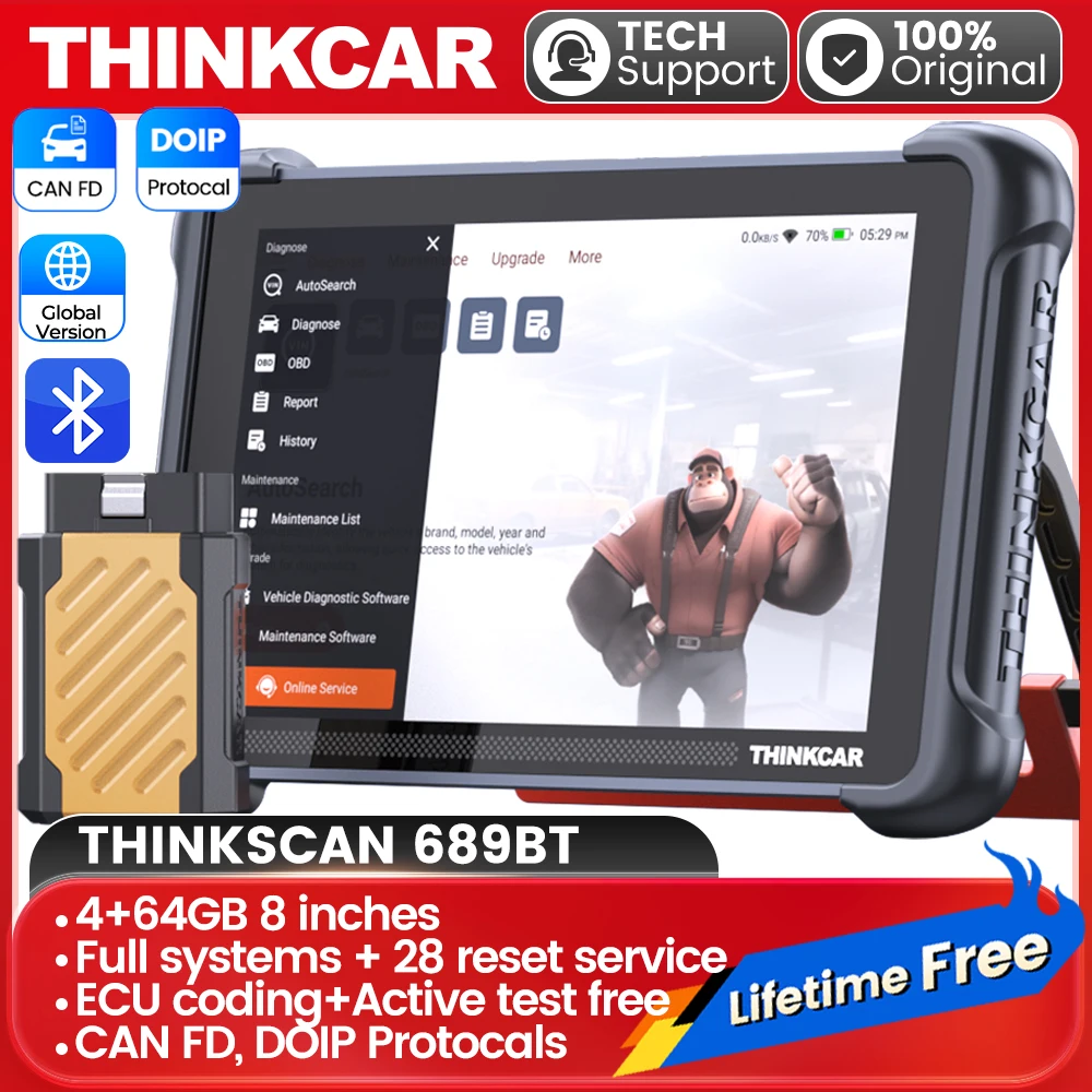 THINKCAR THINKSCAN 689BT OBD2 Scanner CANFD&DOIP All System Diagnostic Tool, Bi-Directional ECU Coding, 34 Reset Lifetime Free