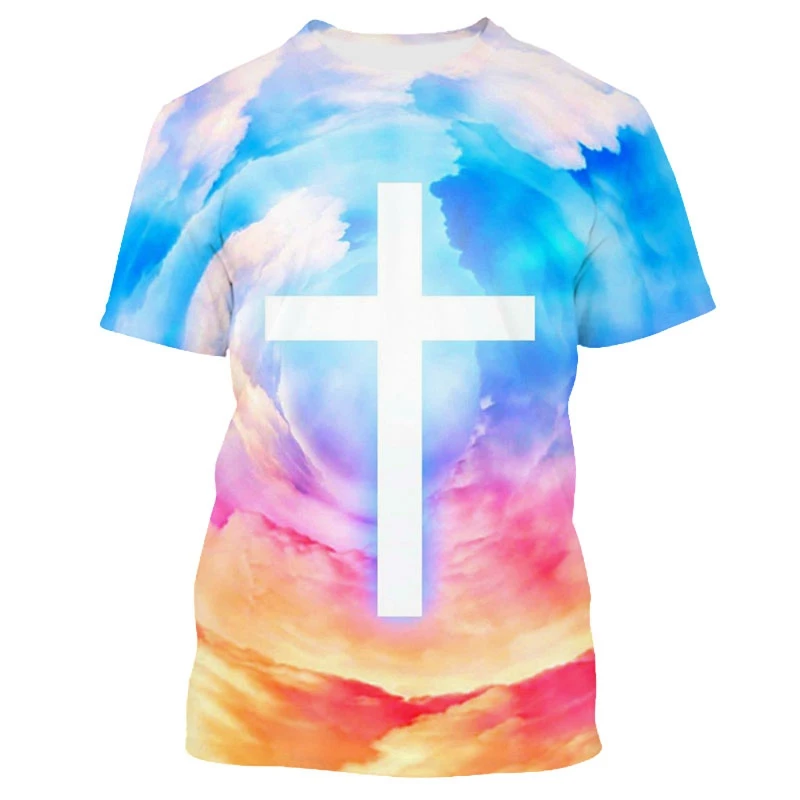 Jumeast 3D Christian Jesus Cross Faith Printed T-shirty Oversized T Shirt Streetwear Casual Chic Best Selling Gothic Clothing