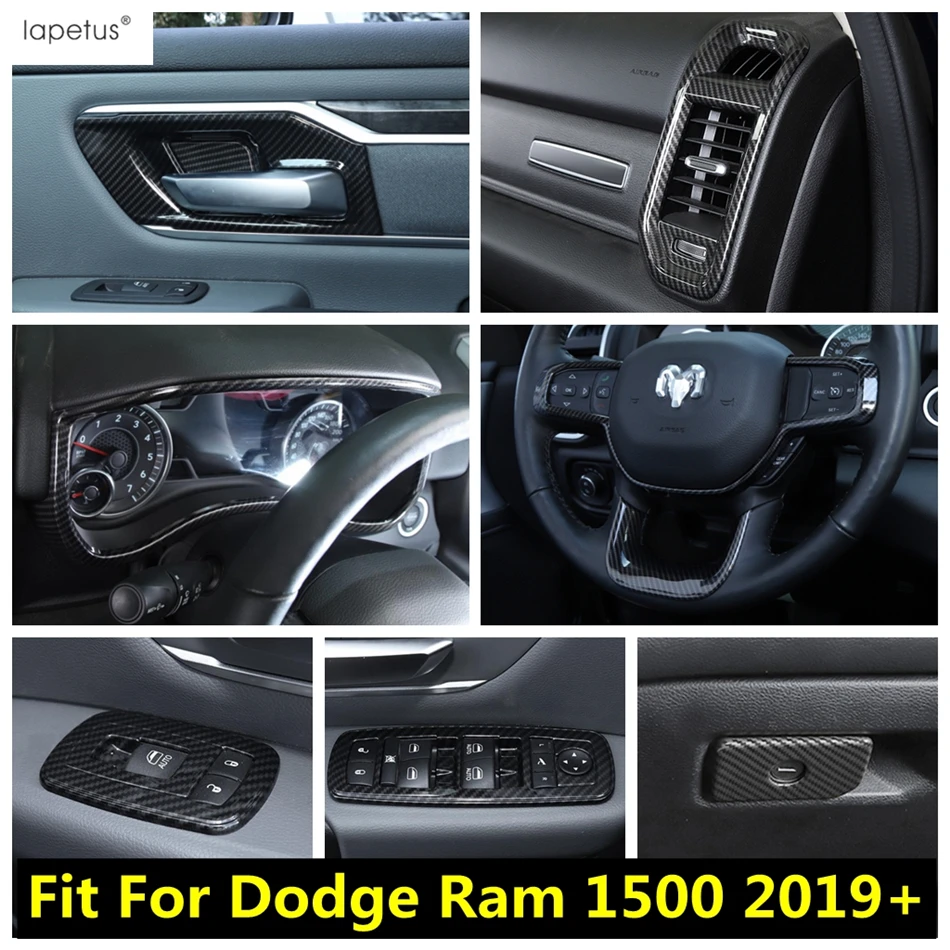 

Handle Bowl / Window Lift / Dashboard Frame / Steering Wheel Cover Trim Carbon Fiber Accessories For Dodge Ram 1500 2019 - 2021