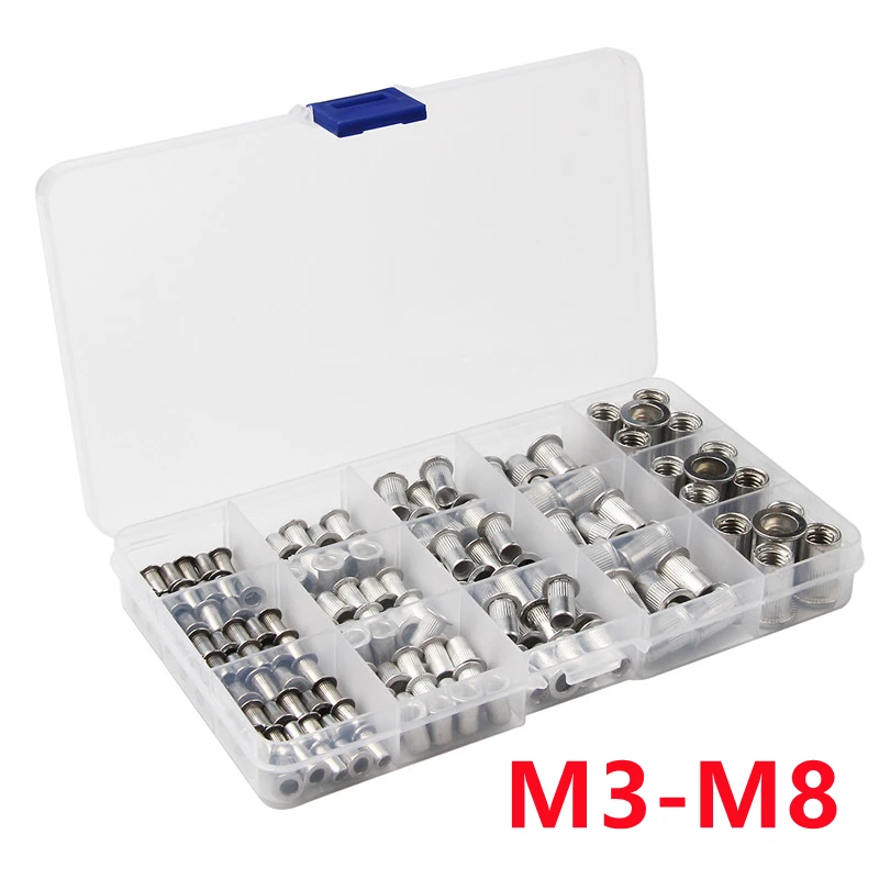 

93pcs/150pcs 304 Stainless Steel or Aluminum Insert Rivet Nut Set Flat Head Rivnut Nutsert Mix M3 M4 M5 M6 M8 Assortment Kit