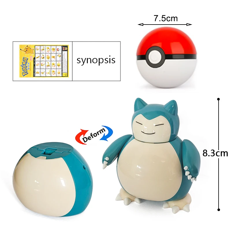 Pokémon Pokeball para Crianças, Monstro de Bolso, Figura Anime, Bonecas Modelo, Brinquedos Deformação, Dragonite Elf Ball, Snorlax, Morfologia Dupla, Presentes