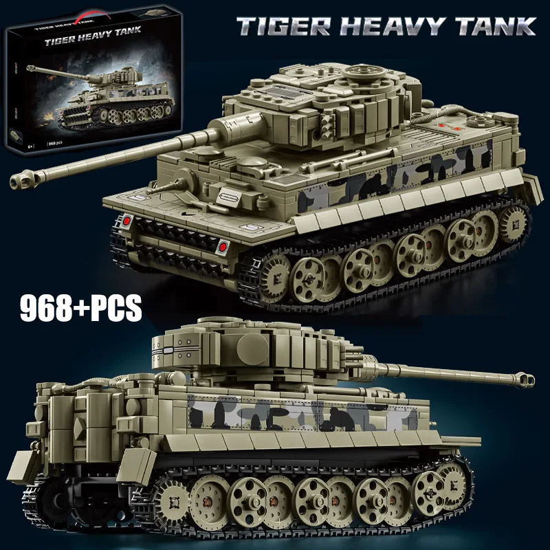 Military WW2 MOC Tiger Heavy Tank Army Main Battle Tank Soldiers Figures Building Blocks Bricks Set For Children Boys Toys Gifts