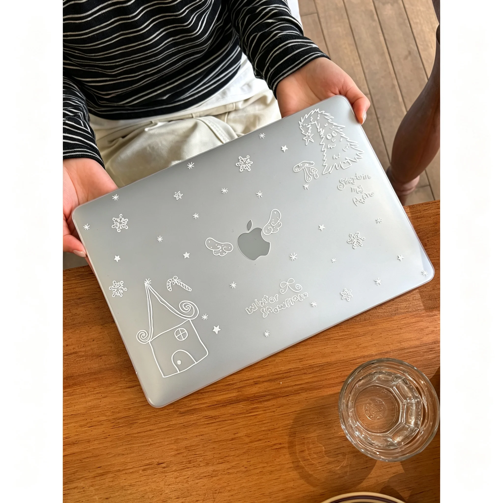 Winter White Snowflake Line Crystal Laptop Case For Macbook Air 13.6 M4 NEO 15 M3 Hard Cover For Mac Book Pro 13 M1M2 14 M4M5 16