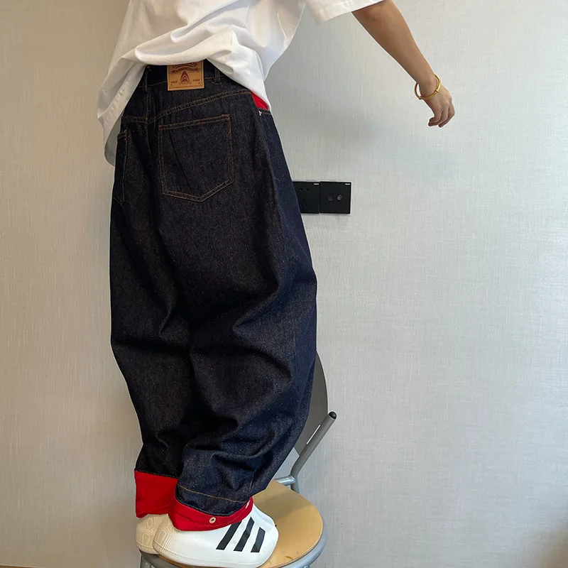 

Retro Waed Distred Color Blo Flip Men's Jeans Spring Autumn New Loose Faion Versatile Curved Blade Pants