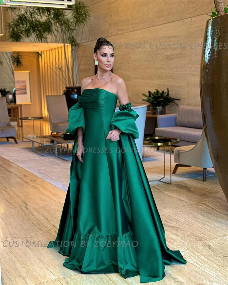 2PCS Green Long Cape A Line Evening Dresses Strapless Prom Gowns Party Dresses with Train Saudi Arabia Formal Dresses