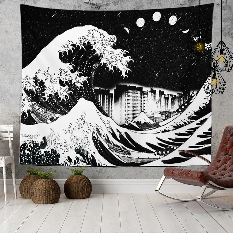 Japanese Kanagawa Big Wave Tapestry Psychedelic Tapestry Teen Indie Room Decor Macrame Wall Hanging Large Fabric Wall Tapestry