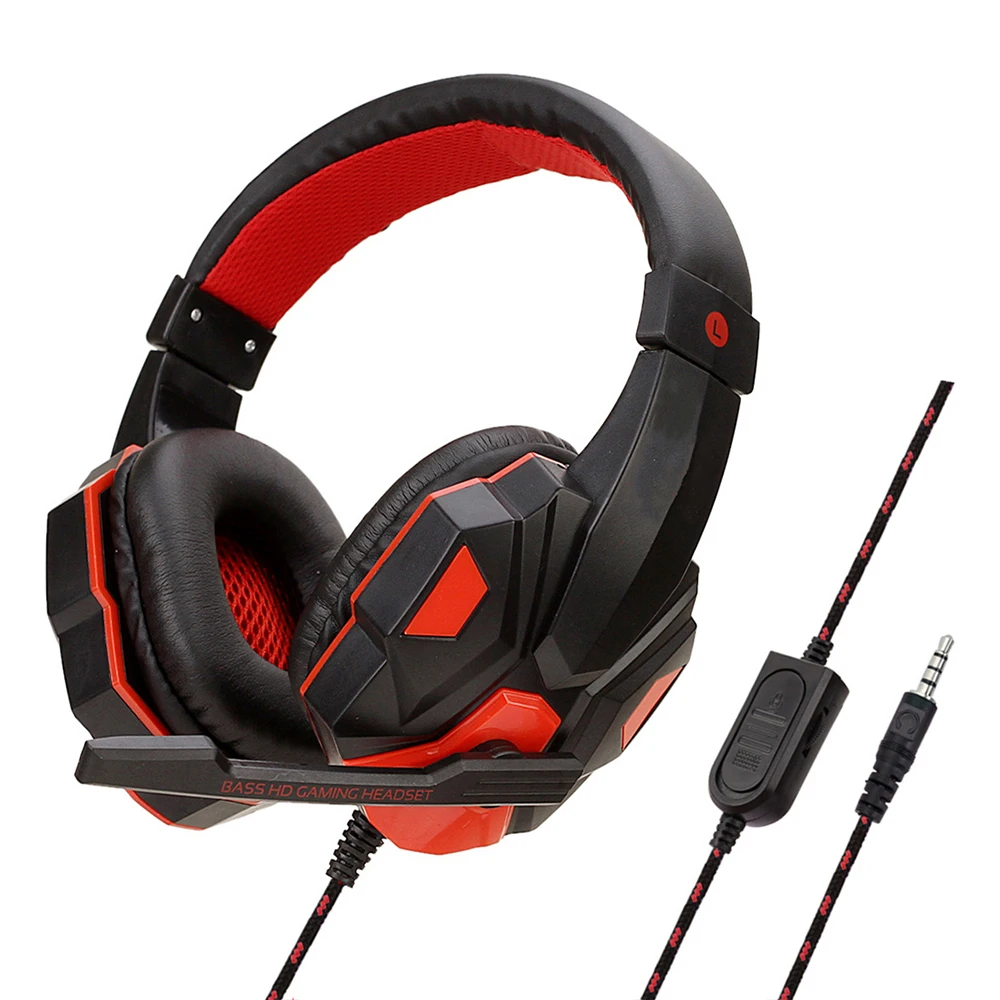 Virwir 3,5-mm-Gaming-Kopfhörer mit Kabel und Mikrofon 120 °   Einstellbares PC Bass Stereo Gamer Headset für PS4 PS5 Xbox Smartphone Laptop 5