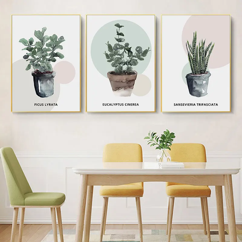 Modern Watercolor Green Leaves Canvas Art Poster Prints Botanical Potted Plant Wall Decor Pictures for Living Room Bedroom