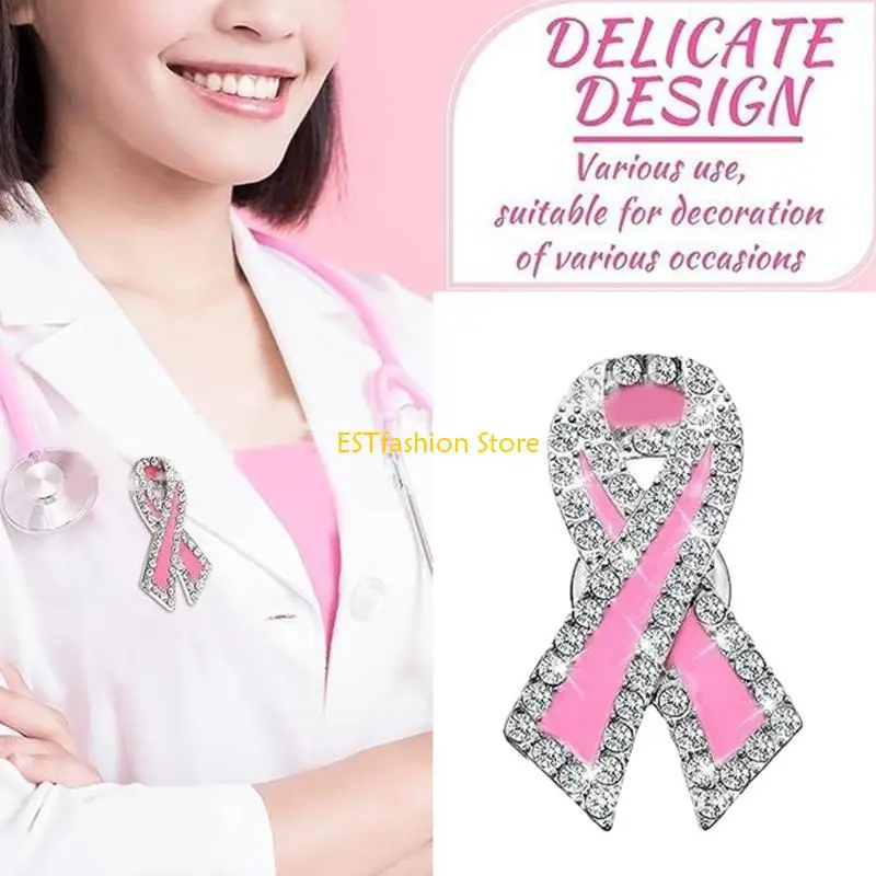 

Y5GC Pink Ribbon Brooch Pins Breast Cancers Awareness Lapel Pin Crystal Ribbon Lapel
