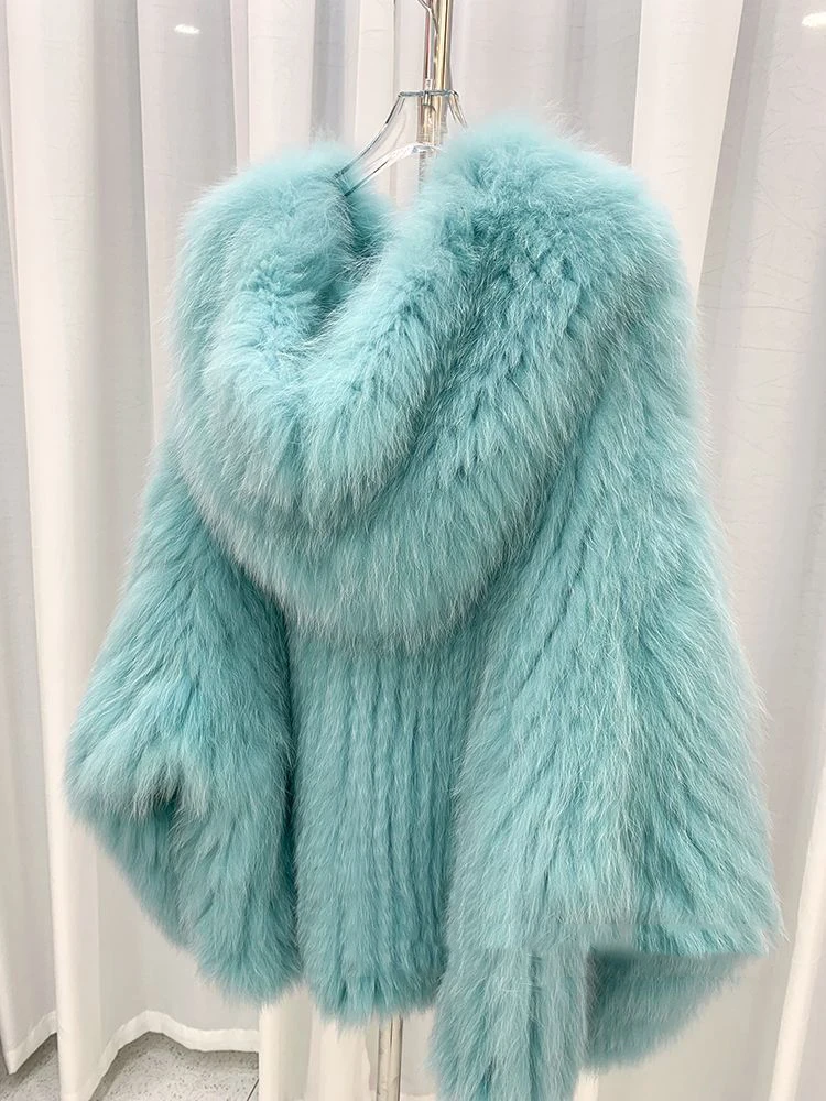 2024 Winter Faux Fox Hair Woven Fur Coat Double Sided Women Coat Women Double Long Sleeve Woven Liner New Style Female Jackets