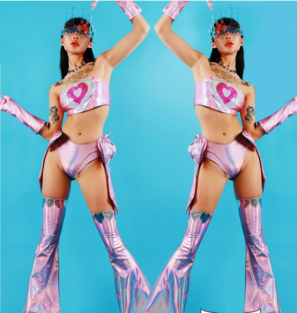 레이저 폴댄스 의상 여성 고고댄서 무대 의상 파티 레이브 의상 스팽글 탑 레그 커버 드랙퀸 의상 yj045