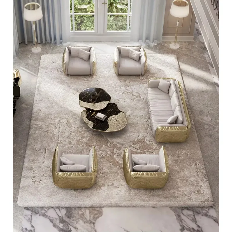 Villa project sofa cover 1 + 3 seats pure copper gold leather living room furniture sponge park
