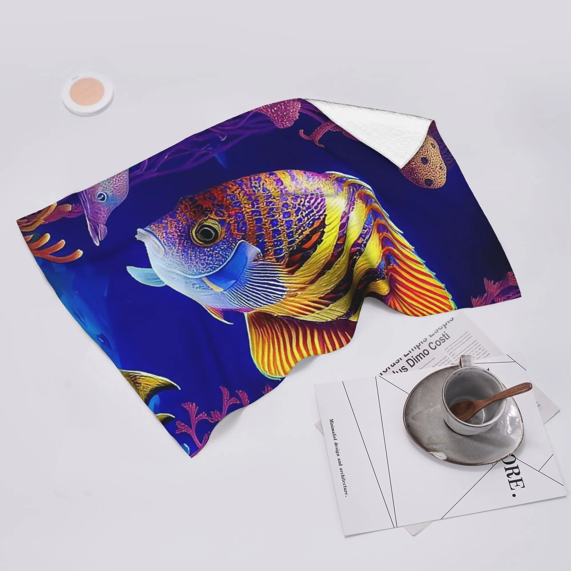 Custom Colorful fish in the ocean Tropical Fish Soft Face Towel Quick Dry Pool Bath Cotton Towels Absorbent Quick