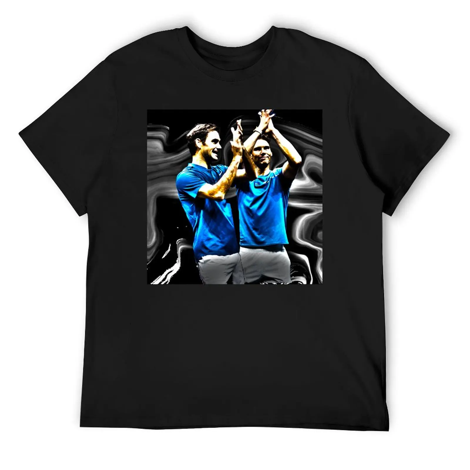 

Roger and Rafa celebration after Laver Cup Victory. Digital artwork Illustration. Tennis and Fedal fan gift. T-Shirt