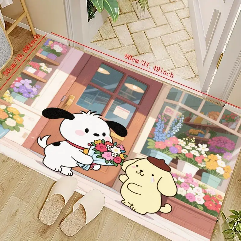 

1PC Kawaii Sanrio Pochacco Pompompurin Dog Cartoon Flower Shop Entrance Doormat, Ultra-Soft & Super Absorbent Anti-Slip Floor Ma