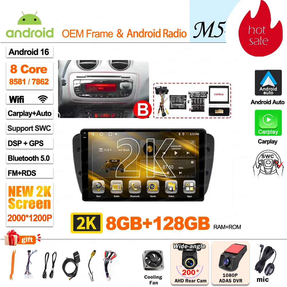 Android 16 For SEAT Ibiza 6J IV 4 2008 - 2015 Multimedia Video Player Car Radio Player Auto Stereo CarPlay Mirror Link DVD QLED image 3
