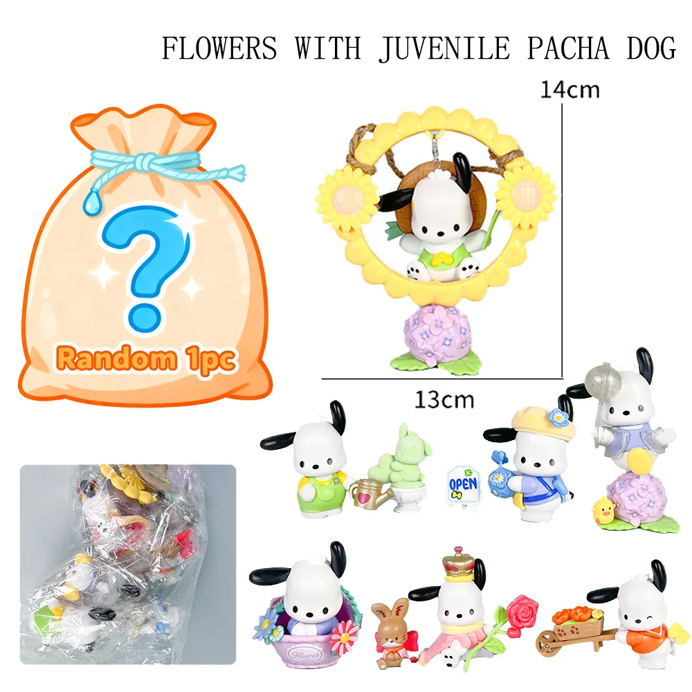 

Трендовый набор фигурок Flower Pochacco, эстетическая кавайная слепая коробка, Коллекционная модель игрушки, подарок-сюрприз для девочки, декор для дня рождения