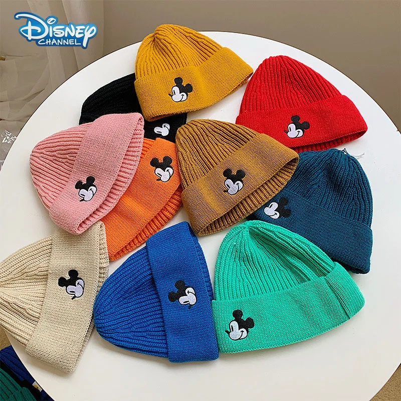 Disney Children\'s Hat Cute Cartoon Mickey Mouse Embroidered Woolen Hat Beanie Boys Girl Unisex Warm Winter Knitted Hat Kids Gift