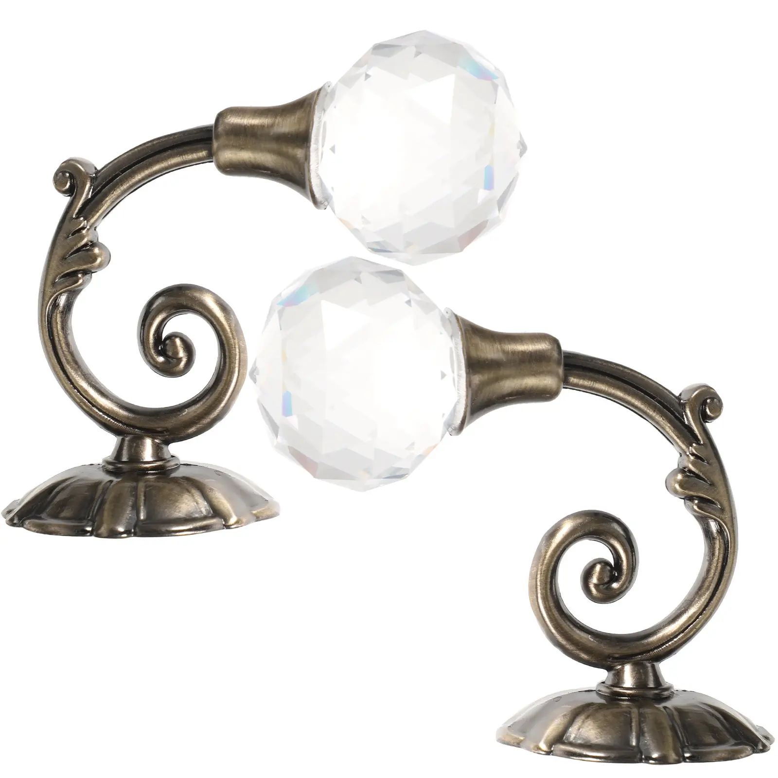 Vintage Drapery Hooks with Crystal Balls Brass Finish for Curtains Clothes Hats Elegant Wall Mount Holdbacks Set