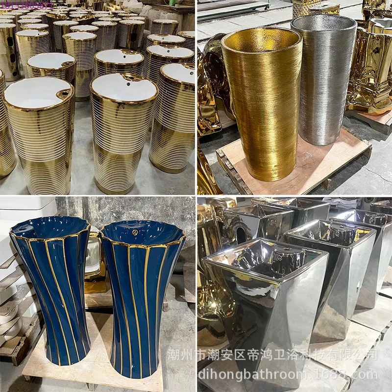 

Встроенная раковина от пола до потолка, гальванический золотой умывальник, серебряный умывальник.