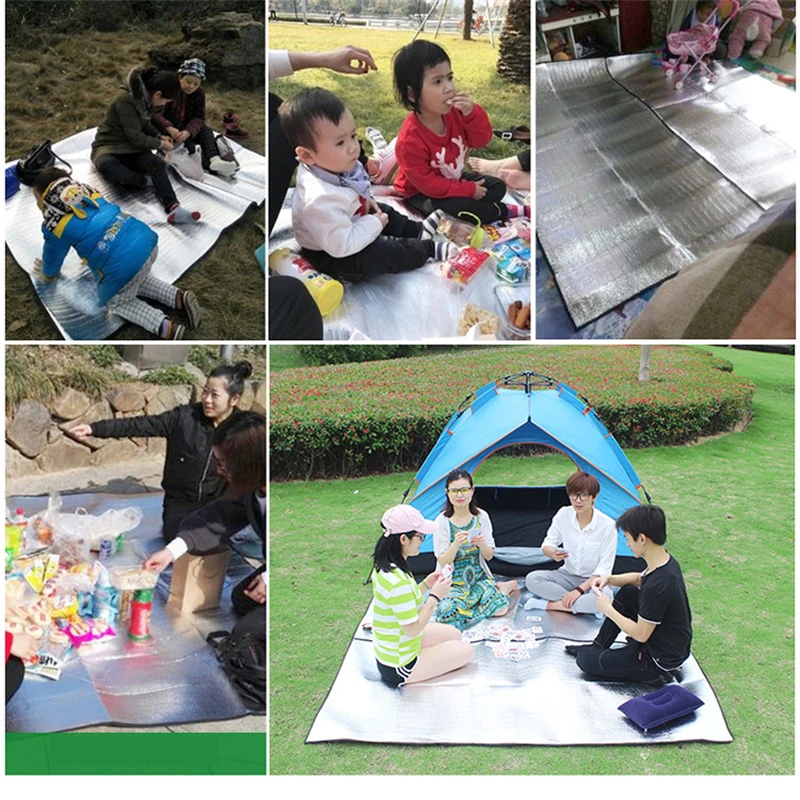 Camping Aluminum Foil Mat Outdoor Foldable Sleeping Moisture-Proof Mattress Blanket Waterproof Pad for Camp Picnic Foil Mat Out