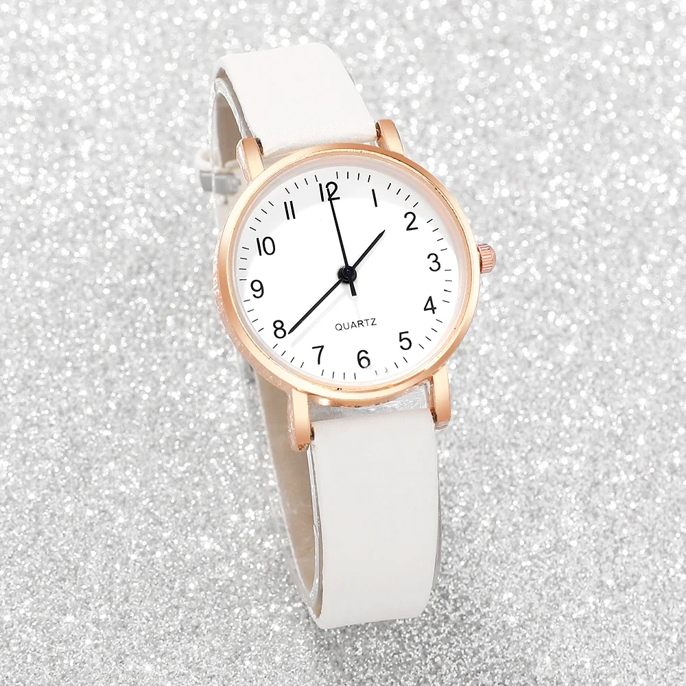 4-pcs college minimalist women's PU leather quartz watch combination set, suitable for daily wear and holiday gifts