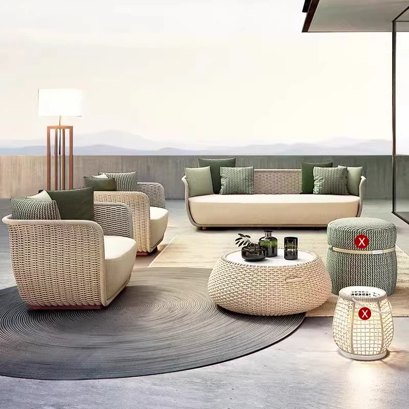 

Villa Outdoor Sofa Set Courtyard Leisure Furniture High-end Waterproof Garden Terrace Rattan Sofa