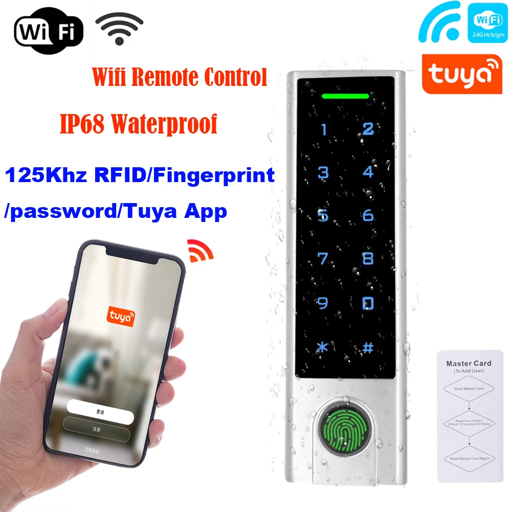 Tuya app controle de acesso por impressão digital standalone keypads 125khz rfid leitor fechadura da porta teclado à prova dwifi água wi fi remoto