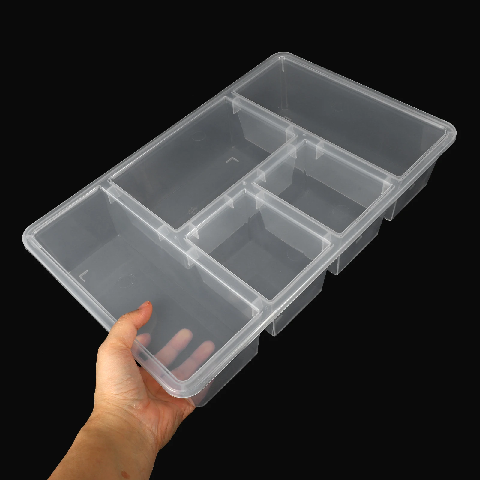 

PP Material 5 Grid Fruit Veggie Tray Box Divided Serving Tray Clear Lid Airtight Fresh Keep Fridge Organizer Fridge Organizer