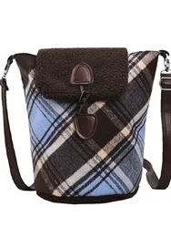 Trendy Plaid Bucket Felt Shoulder Bags Women Tote Handbags and Purses 2023 New Casual Ladies Messenger Travel Bag High Quality