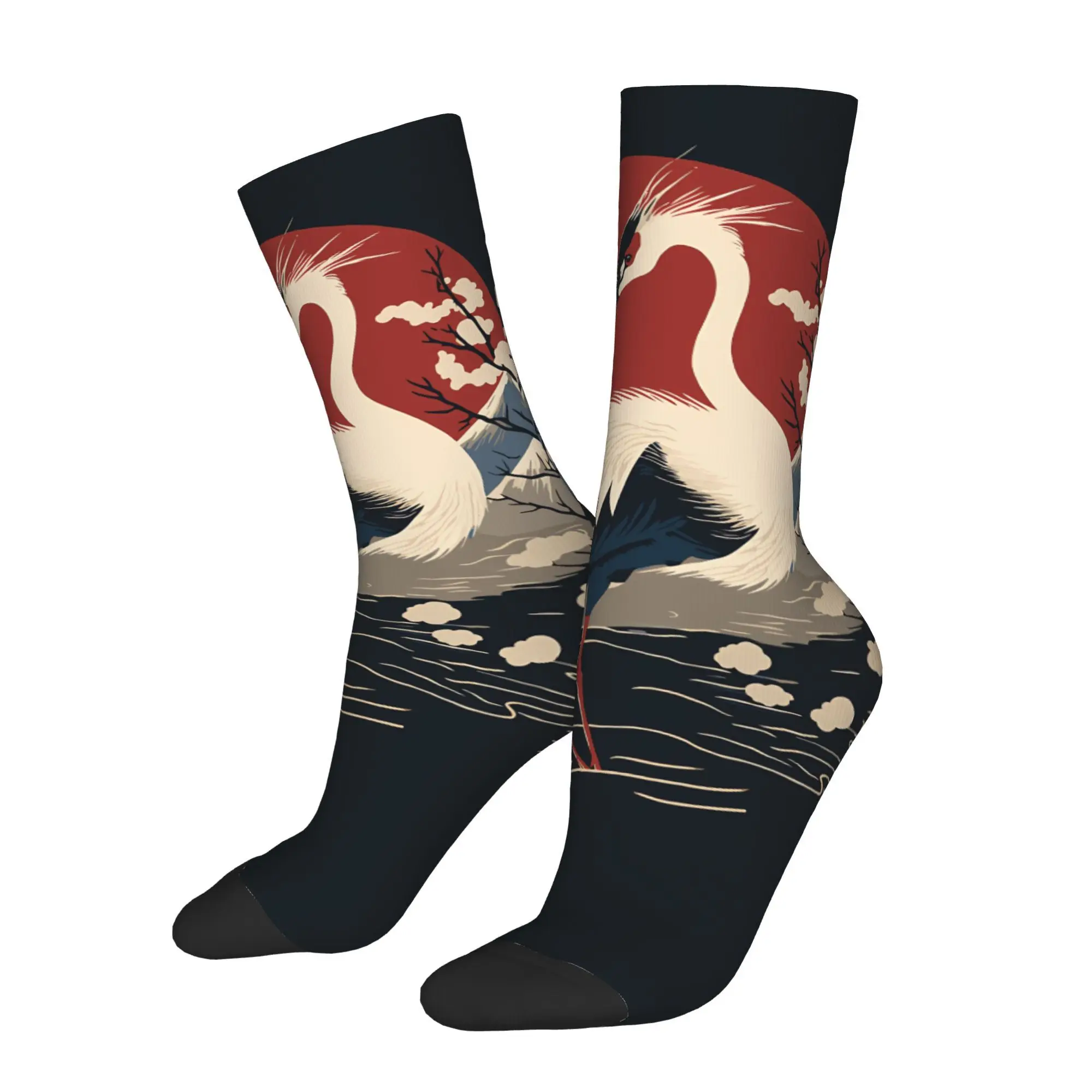 1pc Crane Bird Poster Printed Men's Socks  Novelty Hip Hop Harajuku Pattern Crew Sock Casual Gift