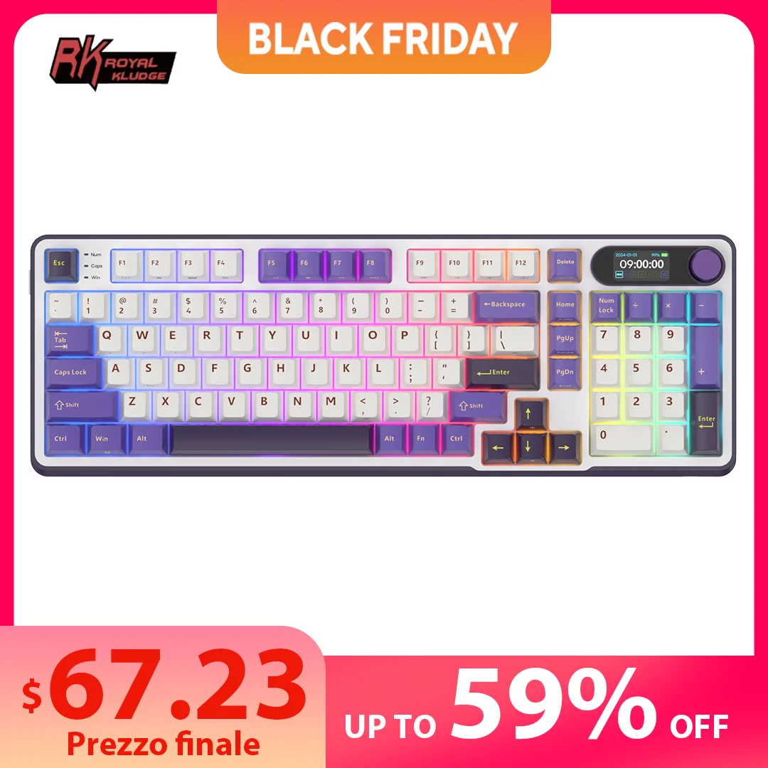 

RK ROYAL KLUDGE S98 Wireless Gamer Keyboard Top Mount TFT Screen Tri-mode Mechanical Keyboard 98keys RGB Backlit Hot Swappable