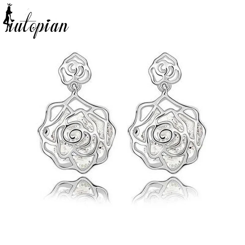 Iutopian Brand Elegant Rose Crystal Earrings With Austrian Crystal 2Colors High Quality Nickel Free Wholesale 1#92586