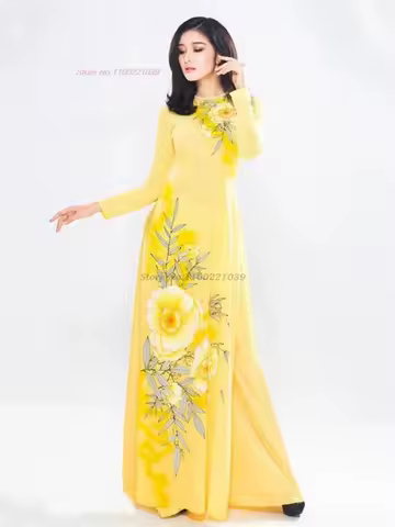 2026 vietnam traditional dress aodai national dress+pants set flower print qipao oriental banquet party evening dress vestido
