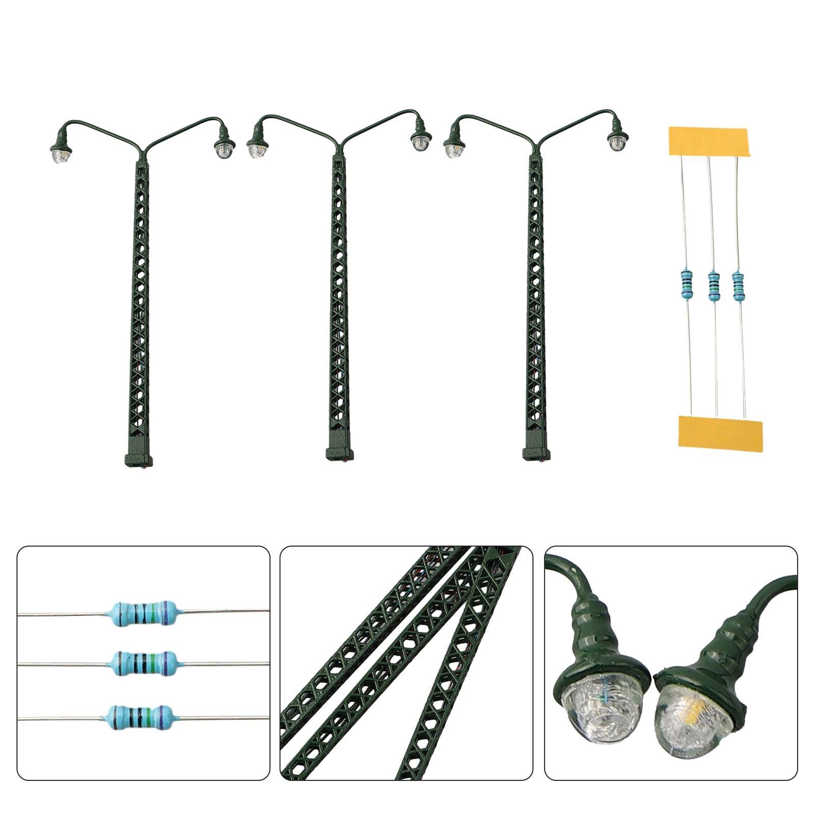 

Railway Light Model Metal Lattice Mast Lights for Model Train Buildings Set of 3 LED Lamps for TT Gauge Systems
