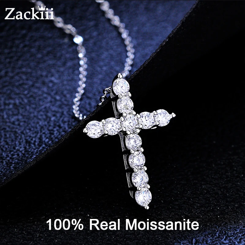 14K Gold Plated Moissanite Cross Pendant Necklace For Women Men 11 pcs D Color VVS1 Moissanite Cross Sterling Silver Jewelry