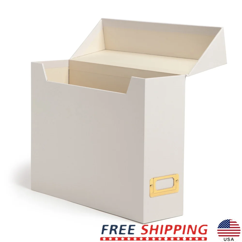 

Elegant Beige File Organizer Box with Gold Nameplate Flip Top Freestanding Storage Home Office Classroom Professional Use FSC