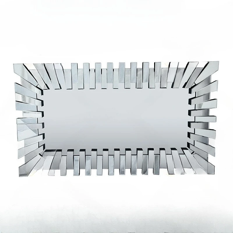 Light luxury wall-mounted bathroom mirror square dressing mirror decorative wooden makeup hanging