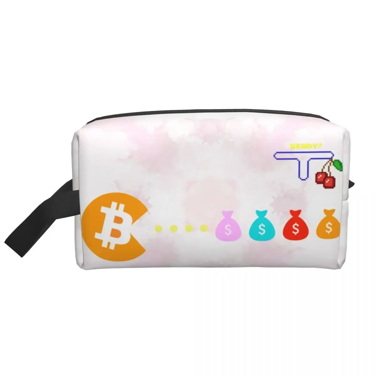 Bitcoin Eats Dollar Makeup Bag for Women Travel Cosmetic Organizer Kawaii Cryptocurrency Wallet Storage Toiletry Bags