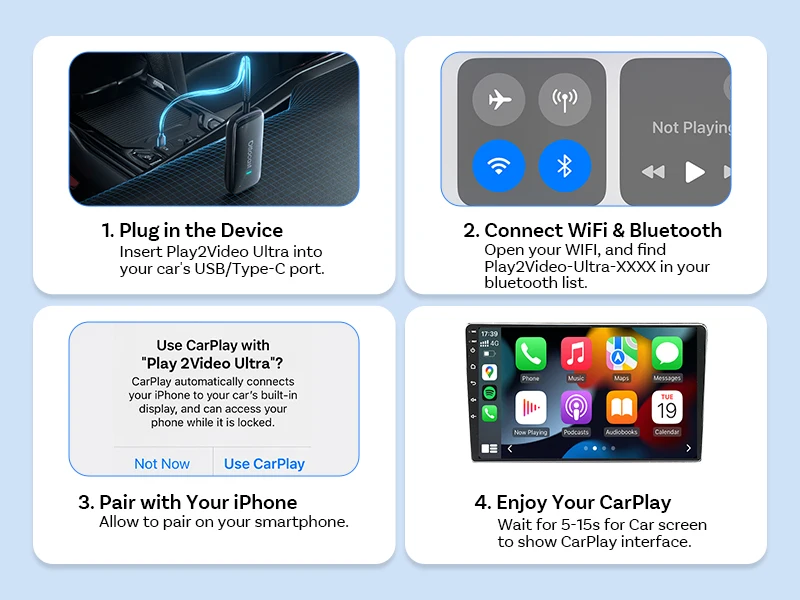 OTTOCAST Play2Video Ultra Video Box 3-in-1 Kabelloser CarPlay Android Auto Adapter mit Integriertem YouTube Netflix IPTV für 98% aller Autos – Detail 8