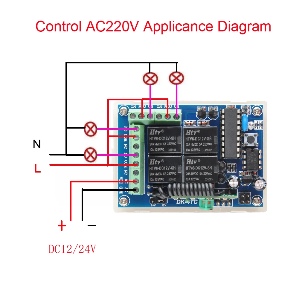 DC 12V 24V 4 CH Wireless RF Remote Control Switch System For DIY LED Garage Doors, Gate Electronic Lock Receiver Transmitter