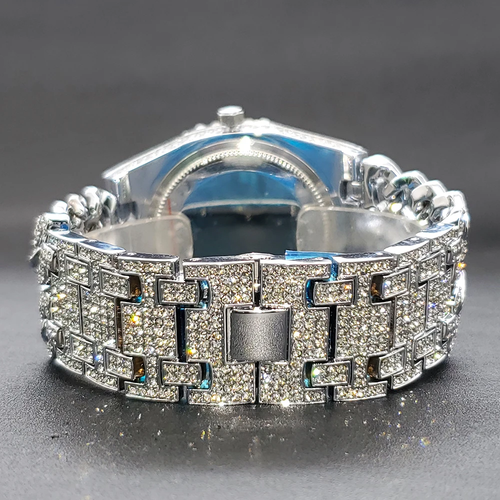 مثلج خارج ساعة للرجال الفاخرة الماس Watche الكوبية ربط سوار تصميم عصري كوارتز ساعات المعصم للرجل uhrenleri herren #4